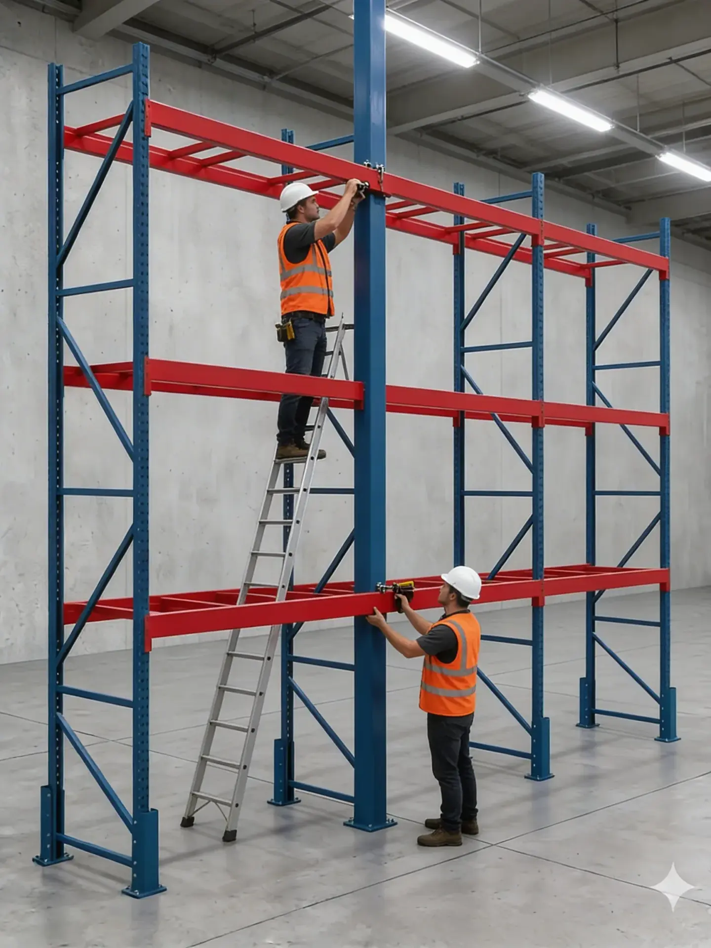 Certified crew installing pallet racking in a Lehigh Valley warehouse