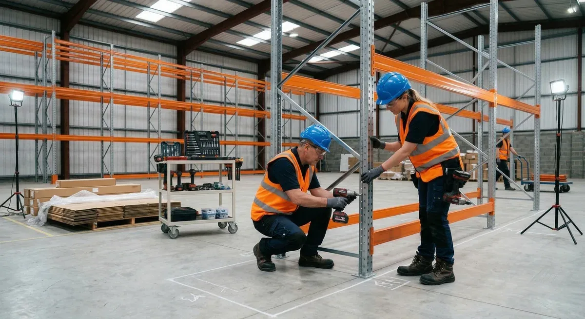 Installation crew building rack frames on a managed Lehigh Valley project