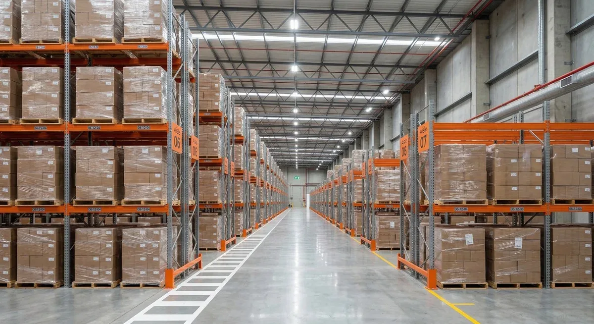 New pallet racking rows with marked aisles in a Lehigh Valley warehouse